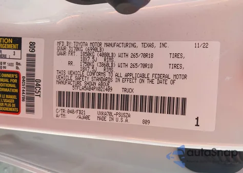 2023 Toyota Tundra Sr5 from USA, damaged, VIN 5TFLA5AB4PX021409